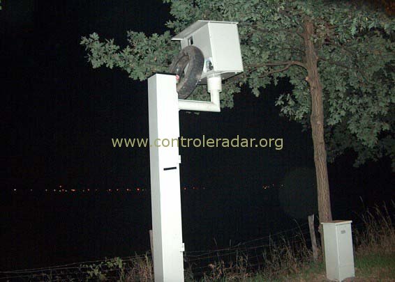 large view of the soon to be burning radar speed camera